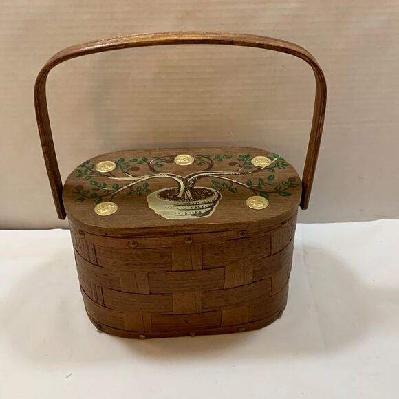 Vintage box purse with coin & tree wood top - Picture 1 of 9